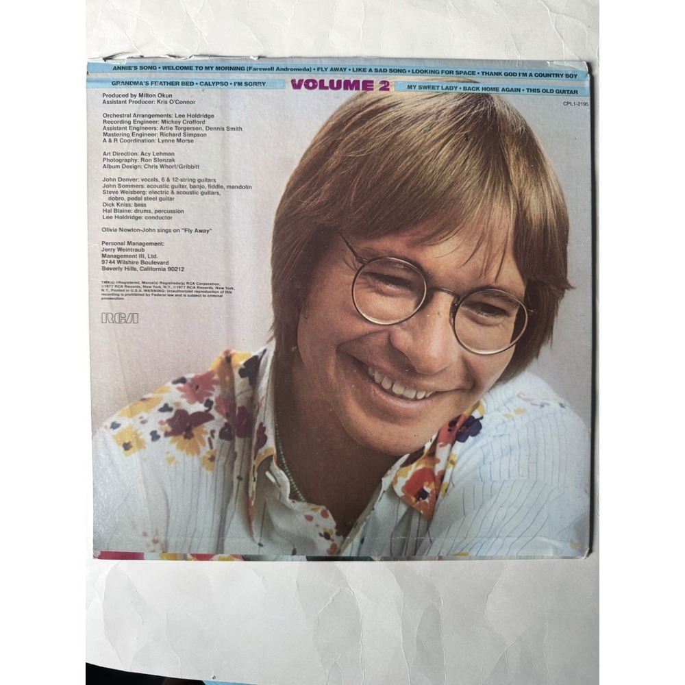 JOHN DENVER Greatest Hits Volume 2 RCA Victor CPL1-2195 LP Record 1977 - Picture 2 of 10